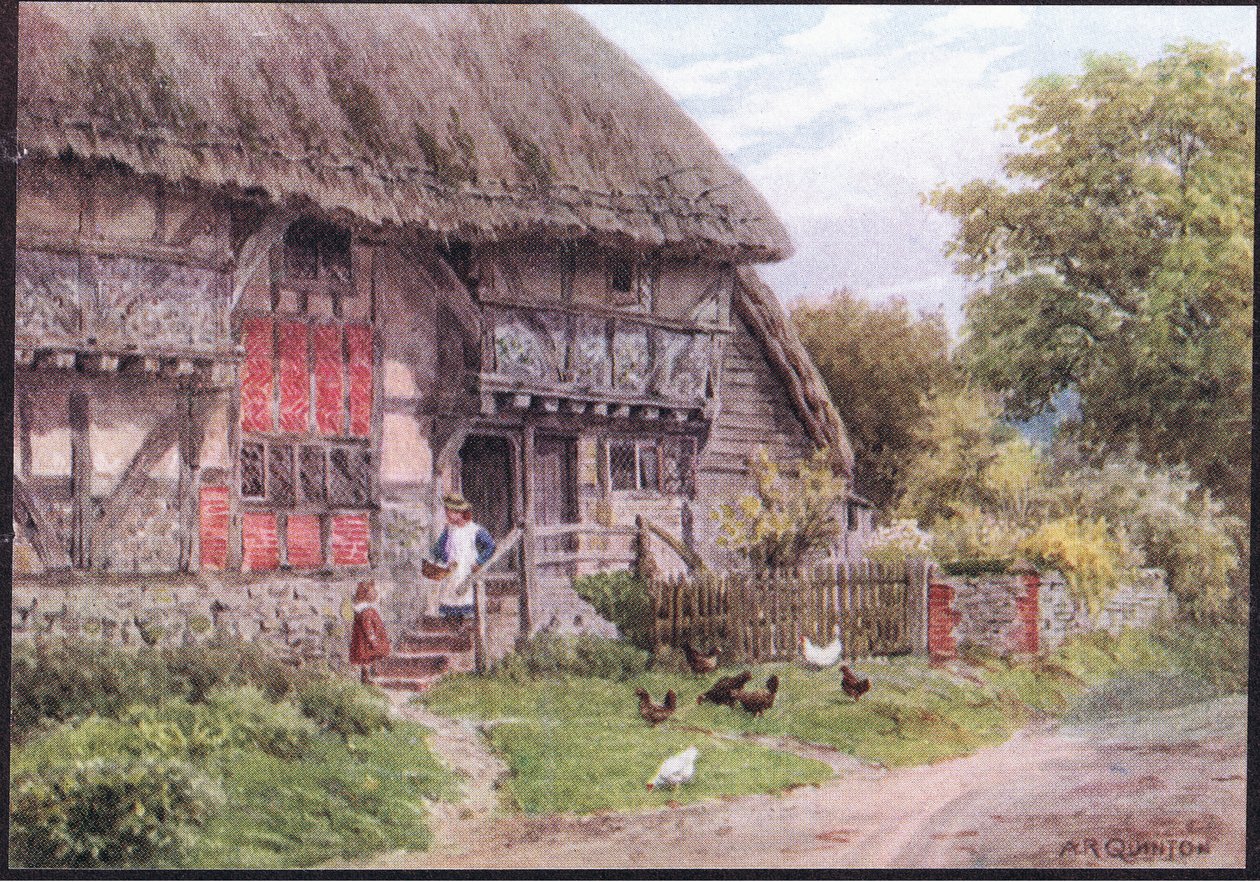 Old Cottage，Bignor，Sussex，来自The Cottages和英格兰乡村生活，由Dent＆Sons Limited出版，1912年 作者 阿尔弗雷德·罗伯特·昆顿