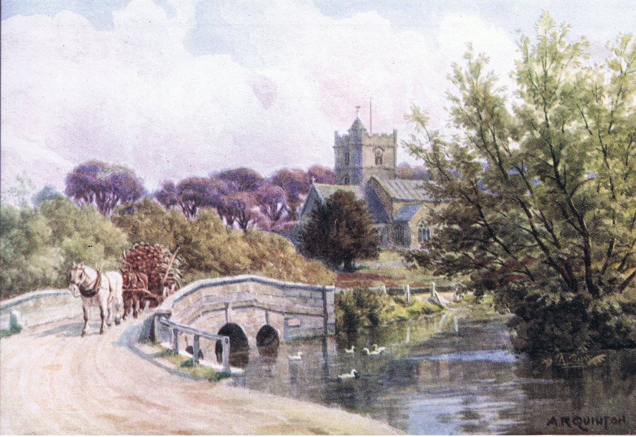 The Bridge，Coombe Bissett，Nr Salisbury，来自The Cottages和英格兰乡村生活，由Dent＆Sons Limited出版，1912年 作者 阿尔弗雷德·罗伯特·昆顿