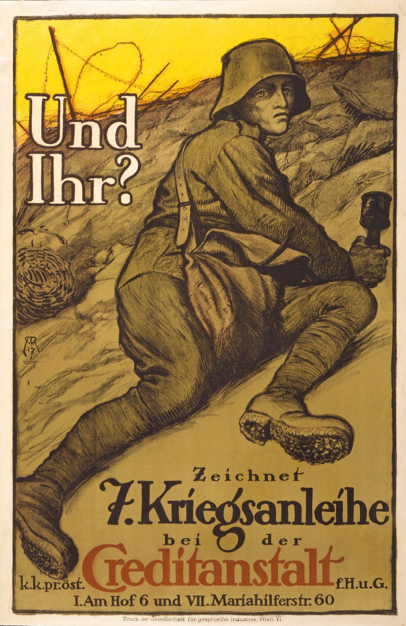 奥地利筹款海报，&39;你在Creditanstalt&39;酒吧画第7战争债券。维也纳，1917年 作者 阿尔弗雷德罗尔