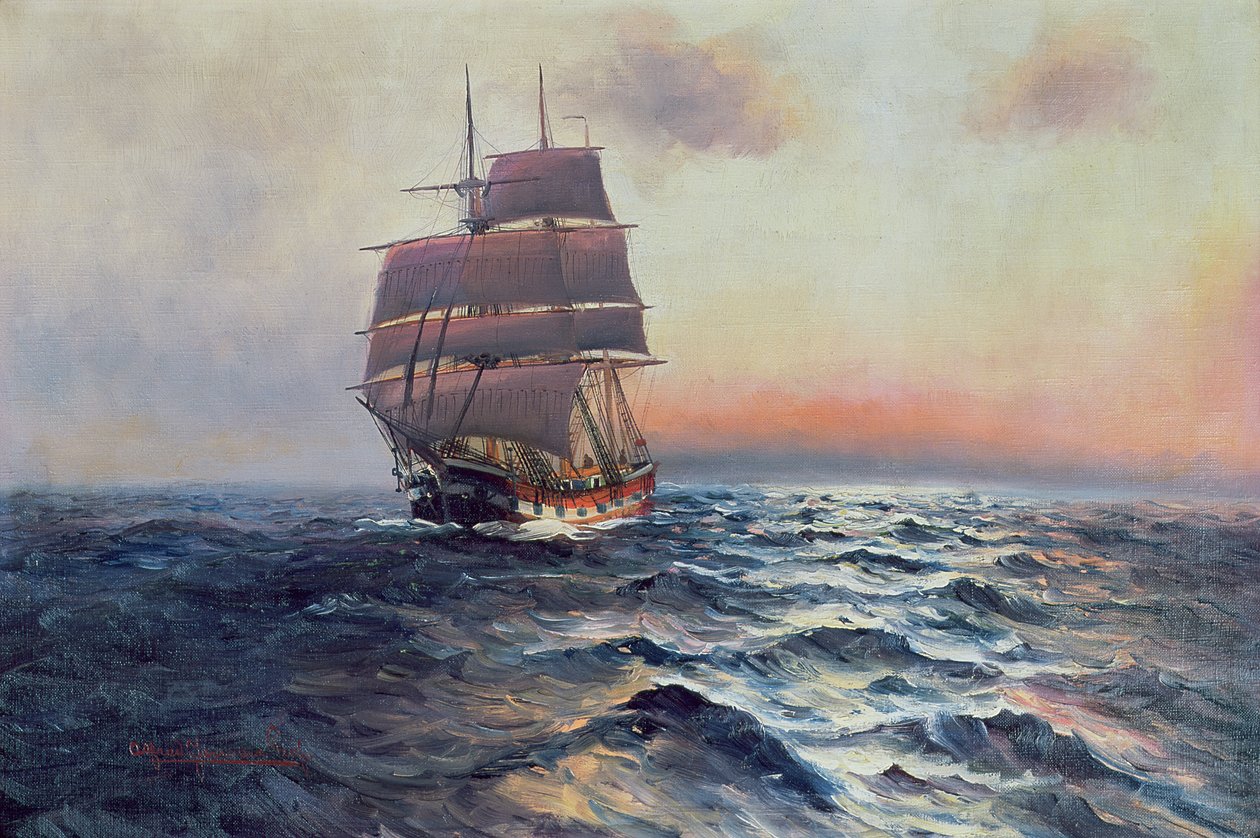 海上帆船，c.1910 作者 阿尔弗雷德·塞雷纽斯·詹森