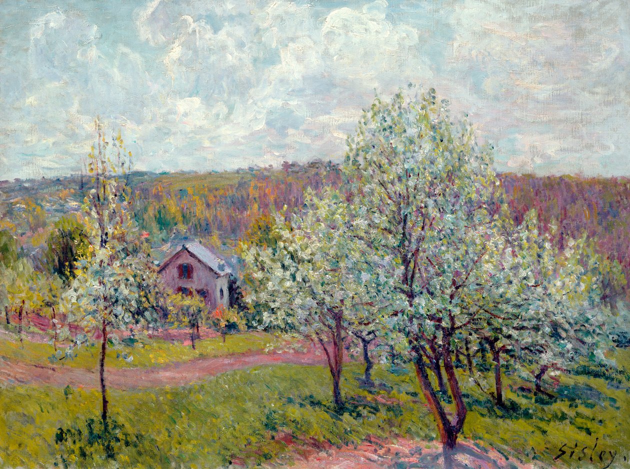 春天在巴黎郊区，Apple Blossom，1879年 作者 阿尔弗雷德·西斯利