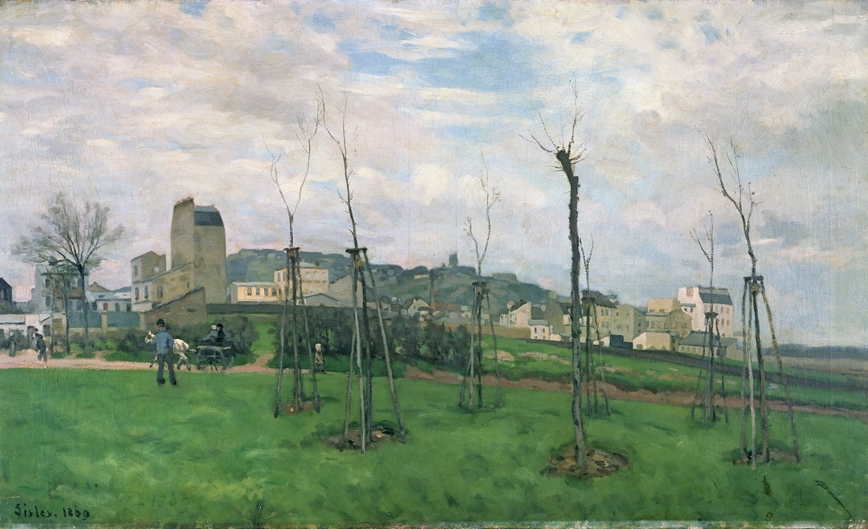 观看蒙马特从Cite des Fleurs，Les Batignolles，1869年 作者 阿尔弗雷德·西斯利