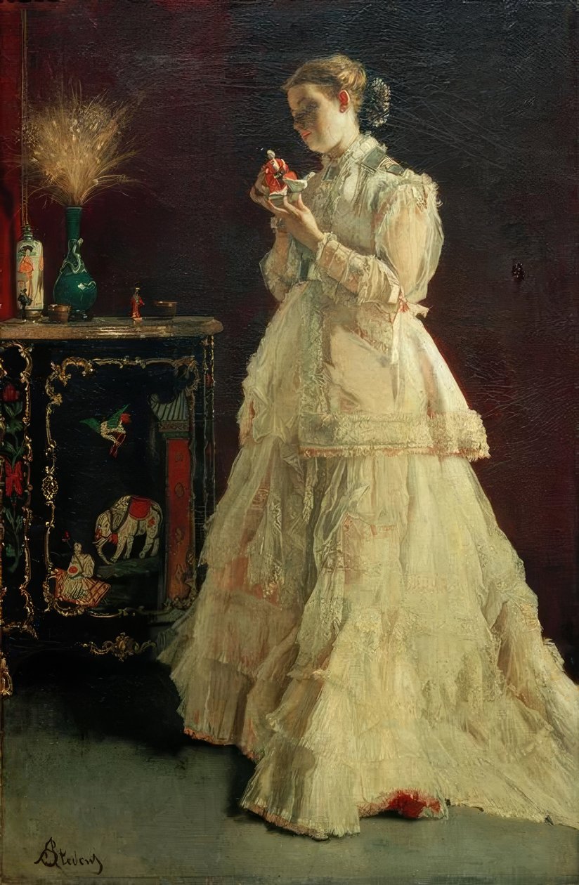 史蒂文斯，粉红色的女士 作者 阿尔弗雷德·埃米尔·史蒂文斯（Alfred Emile Stevens）