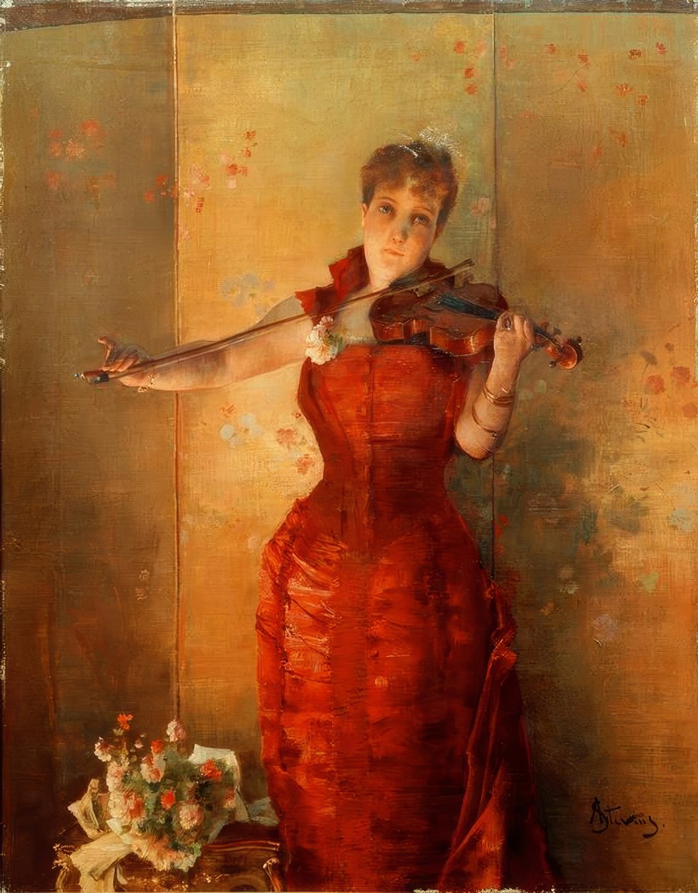 小提琴家A.Stevens 作者 阿尔弗雷德·埃米尔·史蒂文斯（Alfred Emile Stevens）