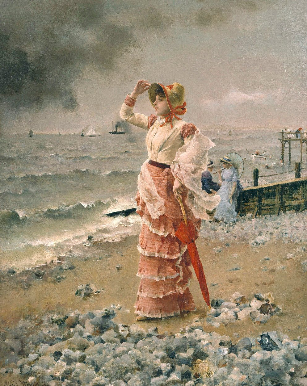 优雅的女人Voyant Filer蒸汽 作者 阿尔弗雷德·埃米尔·史蒂文斯（Alfred Emile Stevens）