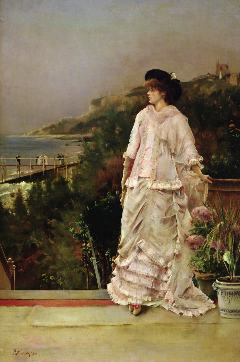 1882年在露台上的女人 作者 阿尔弗雷德·埃米尔·史蒂文斯（Alfred Emile Stevens）