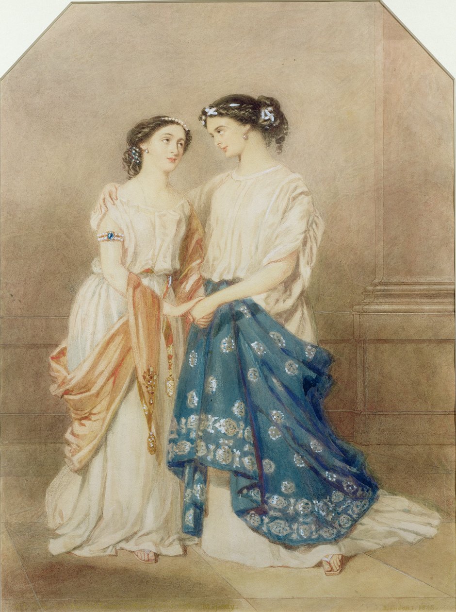 1848年在圣詹姆斯剧院与Mlle一起制作&39;Antigone&39;的场景。 Baptiste是Ismeme和Mme。佩克特作为安提戈涅，1848年 作者 阿尔弗雷德·爱德华·沙隆