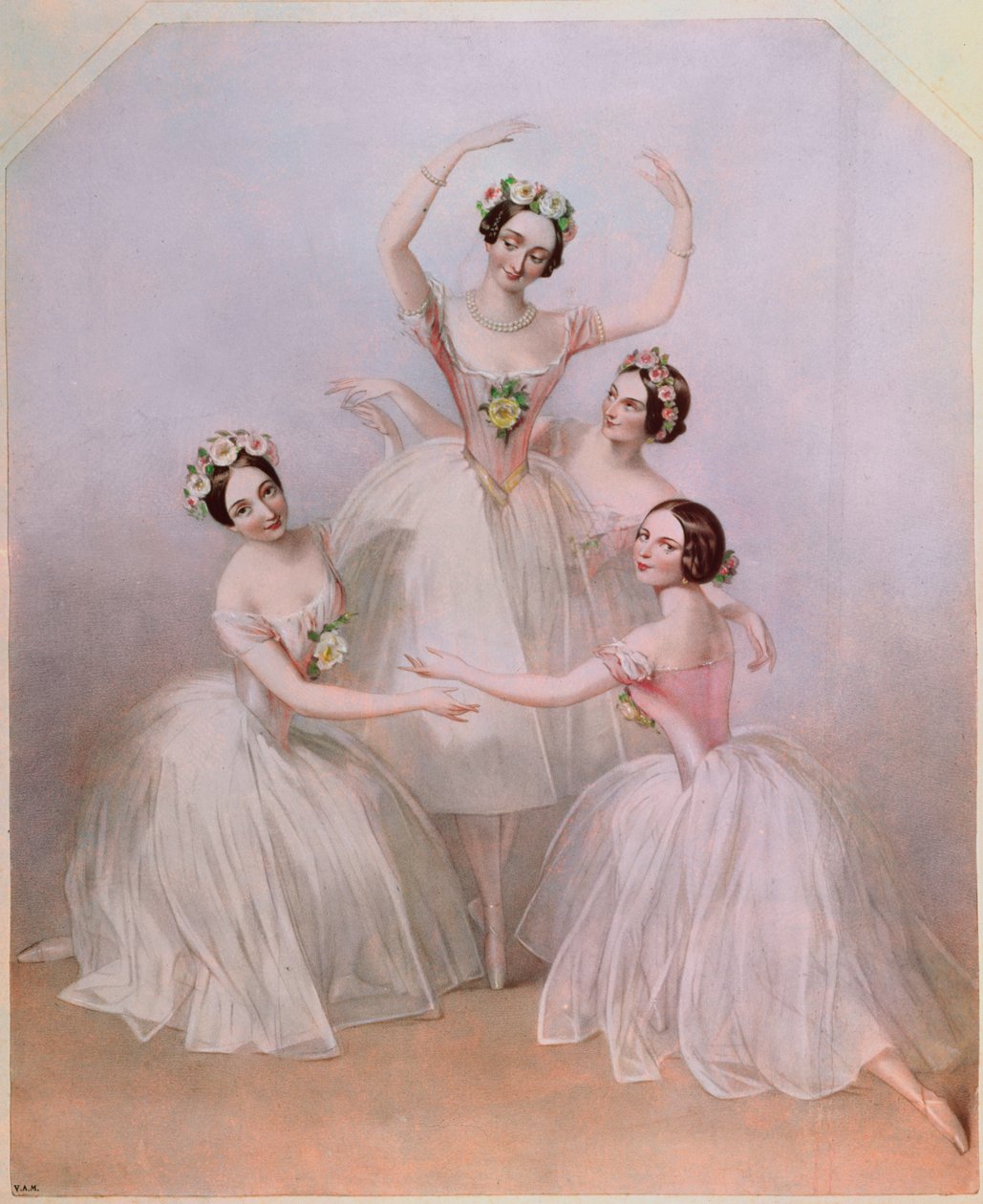 &39;Pas de Quatre&39;：Carlotta Grisi（1819-99）和Marie Taglioni（1804-84）Lucile Grahn（1819-1907）和Fanny Cerrito（1817-1909） 作者 阿尔弗雷德·爱德华·沙隆