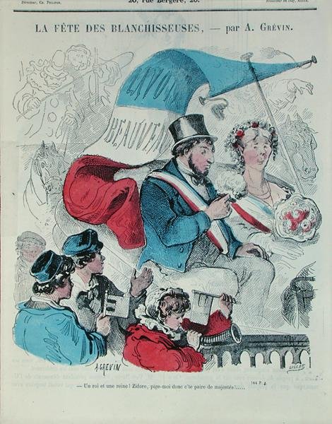 描绘 "布朗西斯节 "的漫画，由Gillot雕刻，约1860年（彩色雕刻）。 作者 阿尔弗雷德（后）格雷文