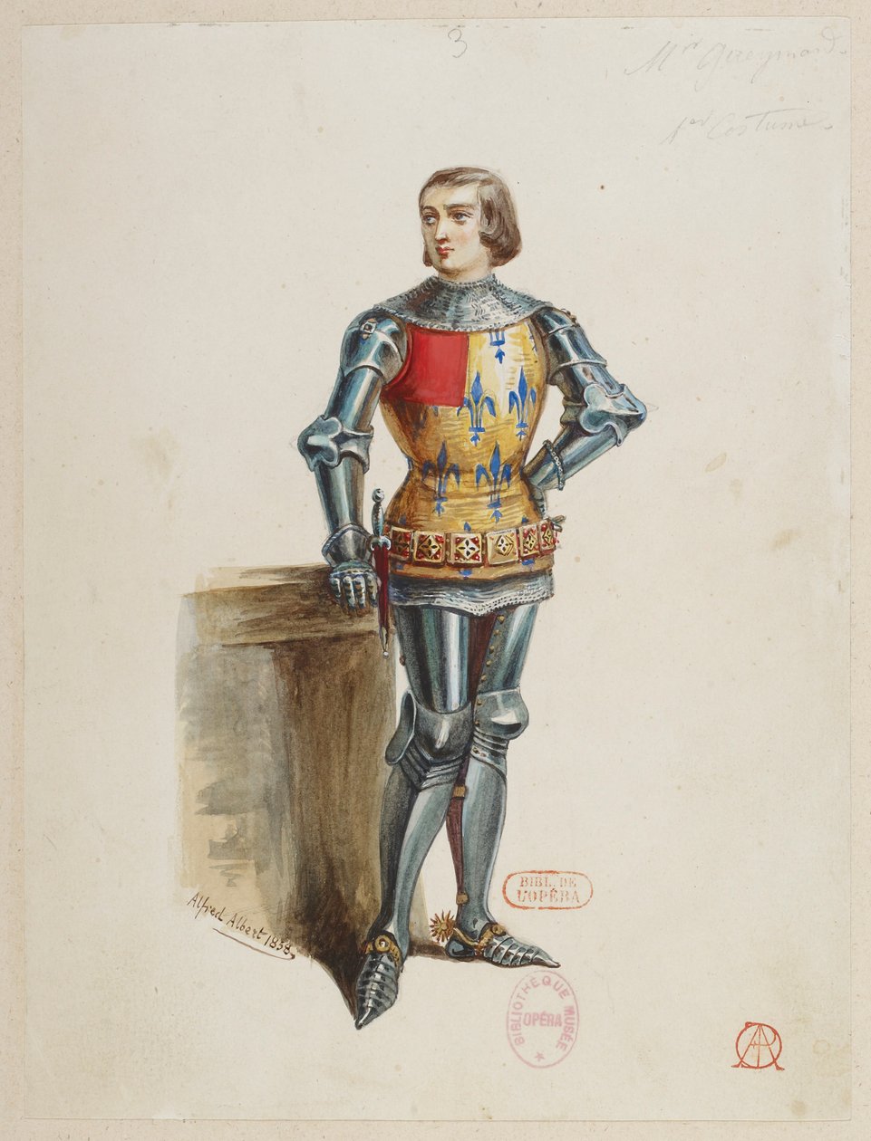 Halévy - La magicienne - Alfred Albert 设计的服装模特 - 03.(Réné），M. Gueymard，第一套服装 作者 阿尔弗雷德·阿尔伯特