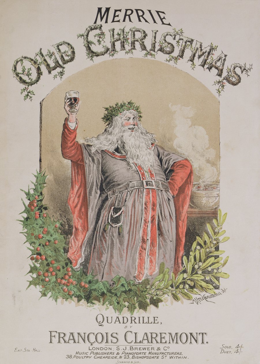 “Merrie Old Christmas”乐谱的封面，Francois Claremont的四轮音乐 作者 阿尔弗雷德·康卡宁