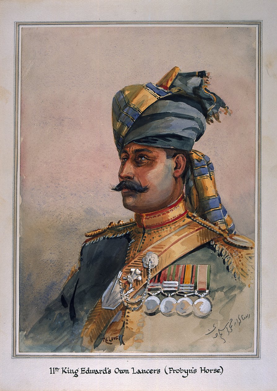 Risaldar，Durrani的头和肩膀肖像，“印度军队”的插图，由GF Macmunn少校出版，于1911年出版，1908年 作者 阿尔弗雷德·克劳迪·洛维特（Alfred Crowdy Lovett）