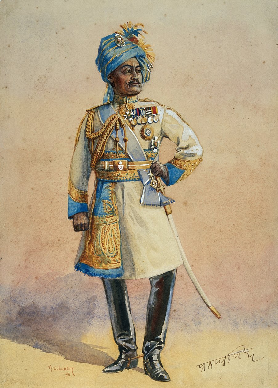 HH Maharaja少将，Pratap Singh Bahadur先生，1998年出版的GF MacMunn少校的“印度军队”插图 作者 阿尔弗雷德·克劳迪·洛维特（Alfred Crowdy Lovett）