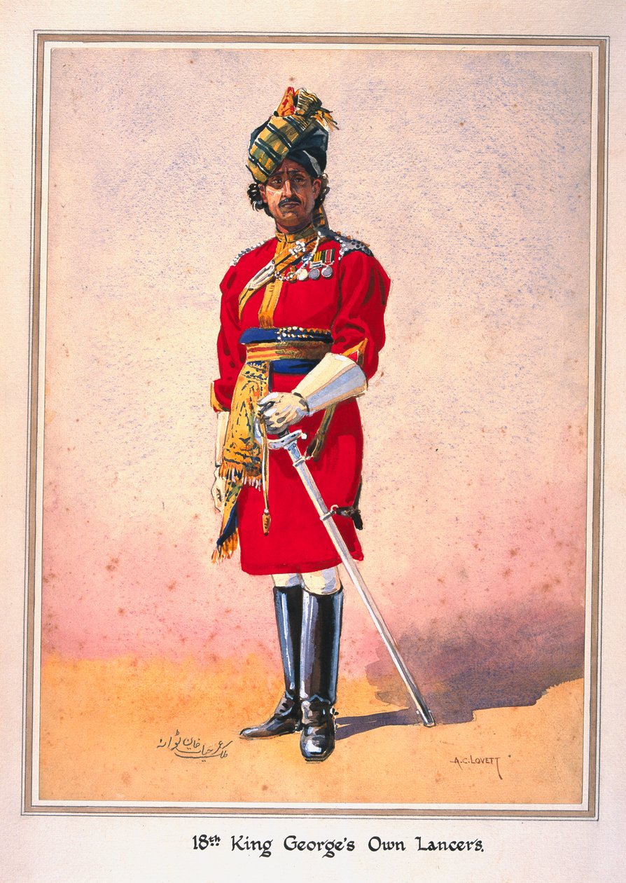 名誉中尉Hon Malik Umar Hayat Khan，CIE，Ahahpur的Tiwana（旁遮普穆萨尔曼）插图为&39;印度军队&39;由GF MacMunn少校，1911年出版，1910年 作者 阿尔弗雷德·克劳迪·洛维特（Alfred Crowdy Lovett）