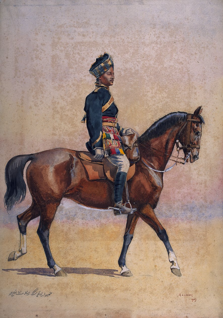 第12骑兵的战士，Jemadar，Dogra，由Mac MacMunn少校为&39;印度军队&39;插图，于1911年出版，1909年 作者 阿尔弗雷德·克劳迪·洛维特（Alfred Crowdy Lovett）