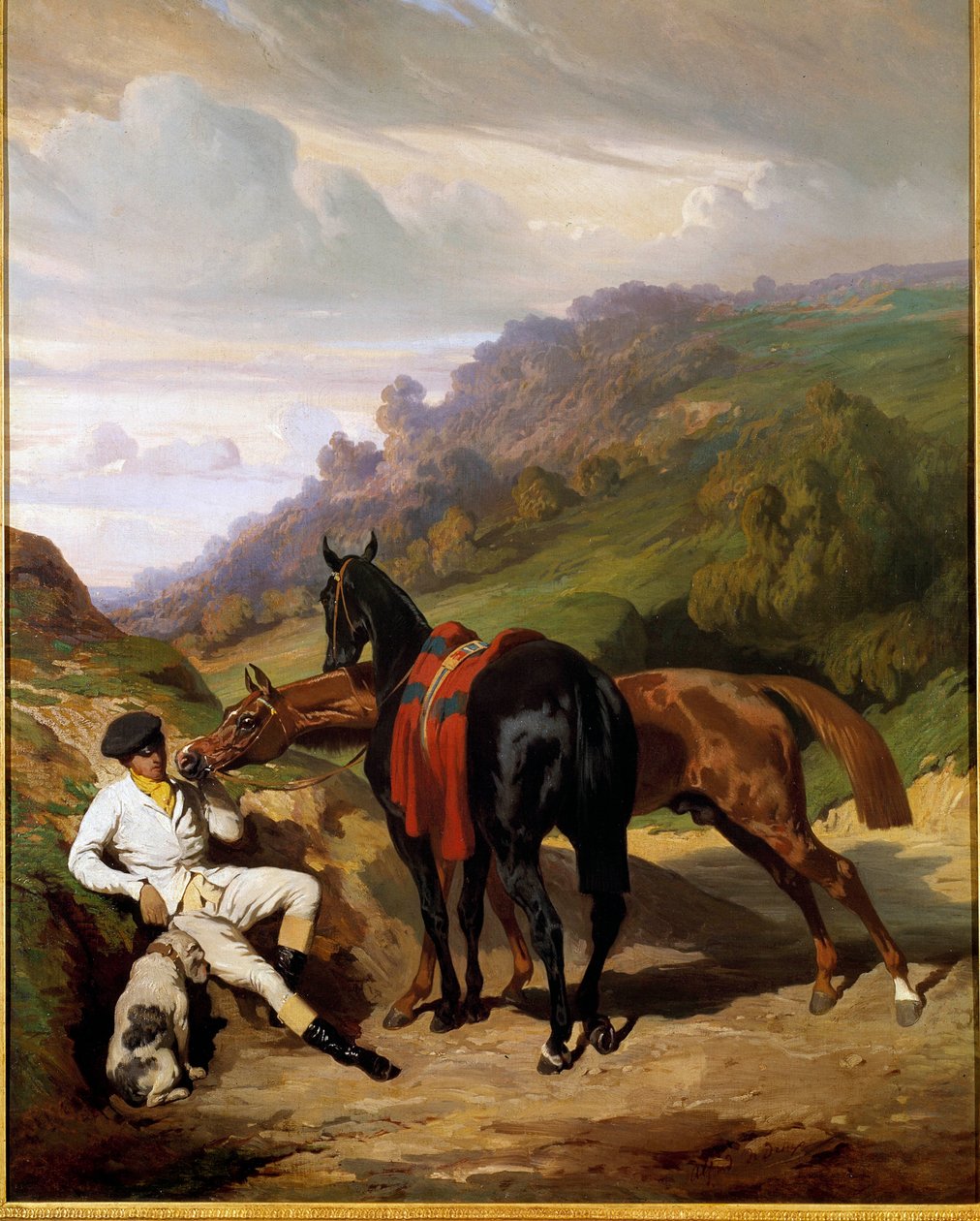 White lad and his horses Painting by Alfred De Dreux (1810-1860). 19th century. Private collection 作者 阿尔弗雷德德勒