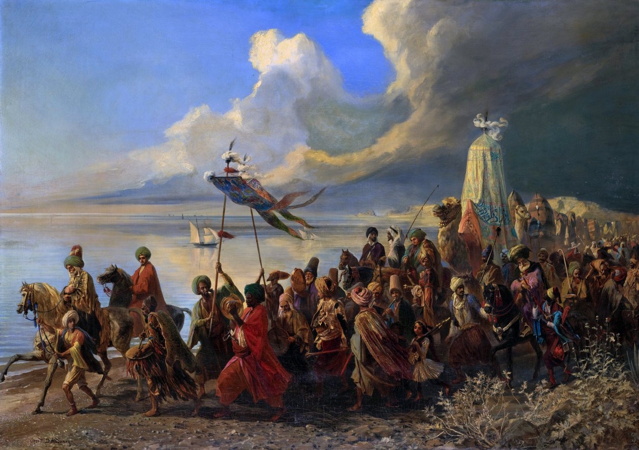 Pelerinage aux lieux dits saints de la ville de La Mecque en Arabie Saoudite - Le Hajj - peinture de Alfred (Edme-Alexis-Alfred) DEHODENCQ (1822-1882) - collection privee - 作者 阿尔弗雷德·德霍登克
