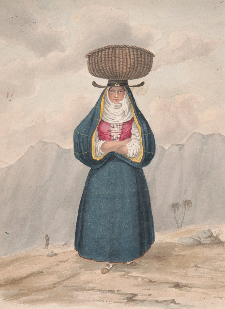 头顶篮子的农妇 - 拉帕尔马，1828 年 作者 阿尔弗雷德迪斯顿