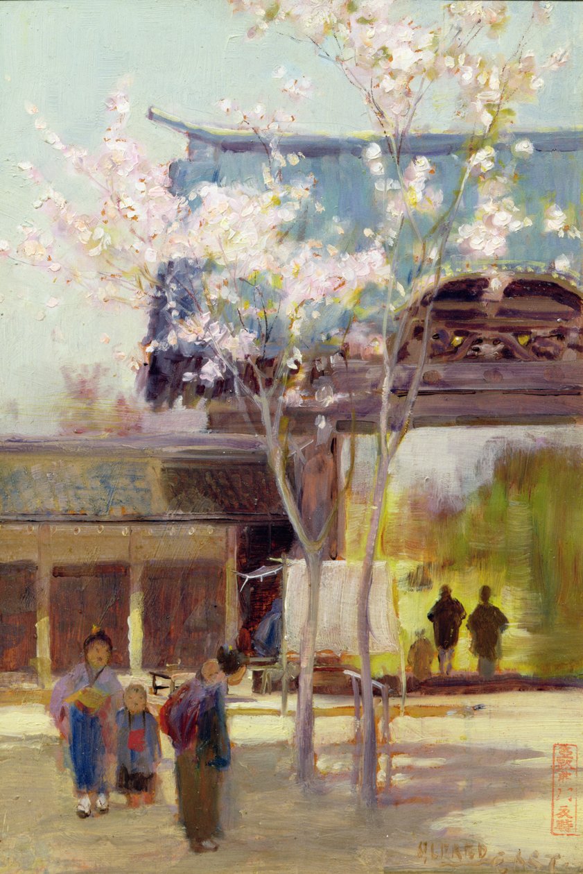 萨蒙的樱桃树，约1889年（油画板）。 作者 东阿尔弗雷德