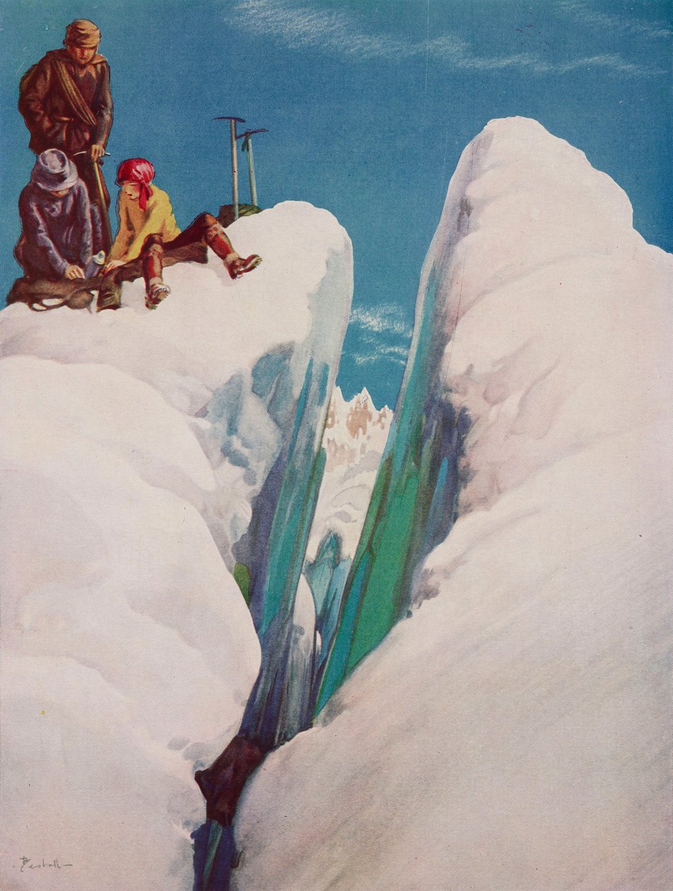 裂缝，登山悲剧，阿尔弗雷德-贝斯托尔（1892-1986 年）绘制，摘自 8 月 31 日第 1366 期《Tatler》杂志 作者 阿尔弗雷德·埃德米德的命令