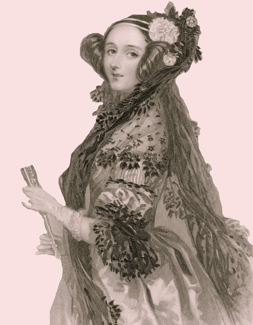 奥古斯塔-艾达-金（1815-1852）的肖像，拉弗拉斯伯爵夫人（雕刻）。 作者 阿尔弗雷德·爱德华·沙隆
