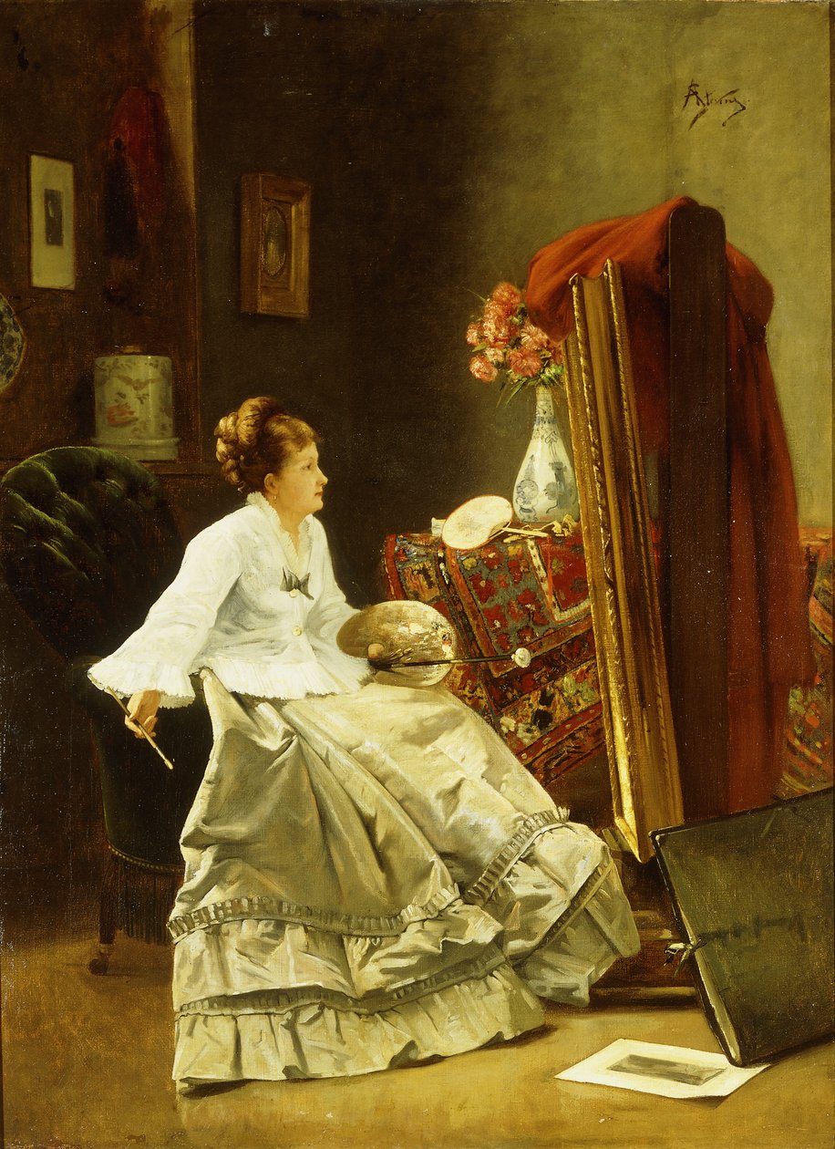 工作中的艺术家 作者 阿尔弗雷德·埃米尔·史蒂文斯（Alfred Emile Stevens）