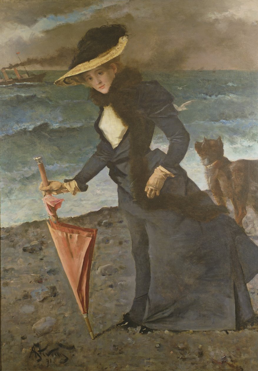 在海边，1891年 作者 阿尔弗雷德·埃米尔·史蒂文斯（Alfred Emile Stevens）