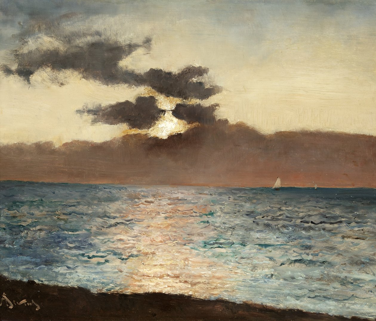 海景，LeTréport，约1880-89年（面板上的油） 作者 阿尔弗雷德·埃米尔·史蒂文斯（Alfred Emile Stevens）