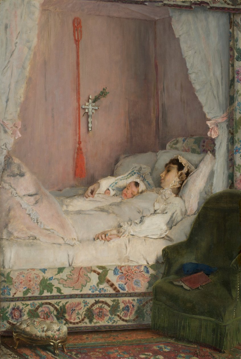 一位母亲》，约 1870 年（油画镶板 作者 阿尔弗雷德·埃米尔·史蒂文斯（Alfred Emile Stevens）