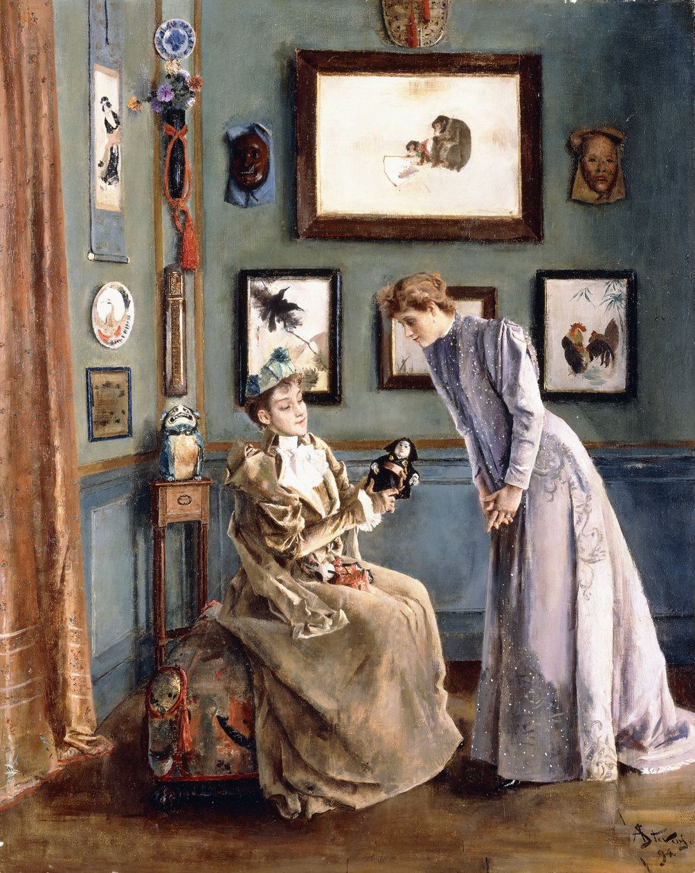 妇女与日本娃娃，1894年 作者 阿尔弗雷德·埃米尔·史蒂文斯（Alfred Emile Stevens）