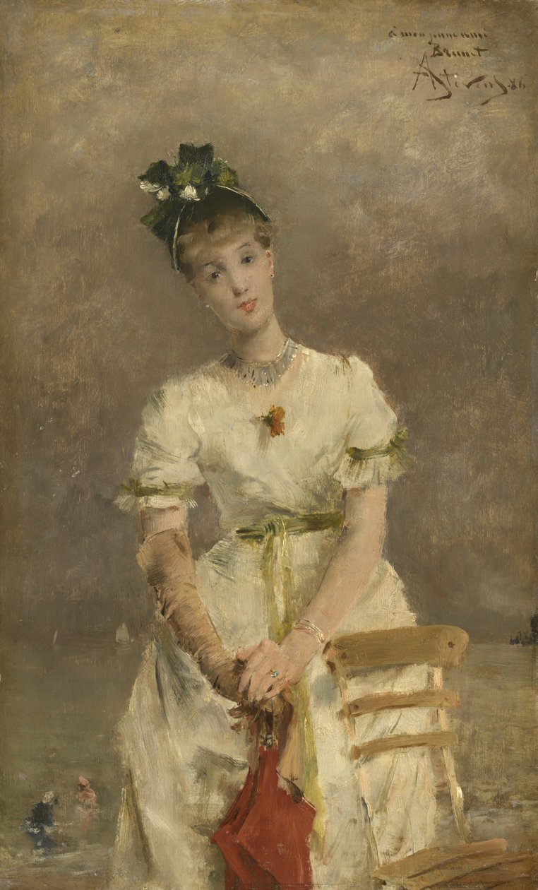 海边的年轻女子，1886年 作者 阿尔弗雷德·埃米尔·史蒂文斯（Alfred Emile Stevens）