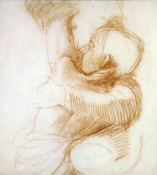 母亲和孩子，约1851年（纸上粉笔画）。 作者 阿尔弗雷德·乔治·史蒂文斯