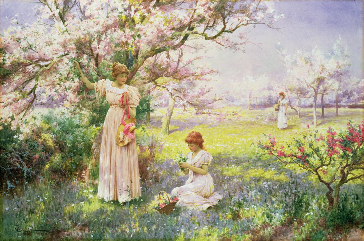 春天：摘花，1898年 作者 阿尔弗雷德·格兰登宁