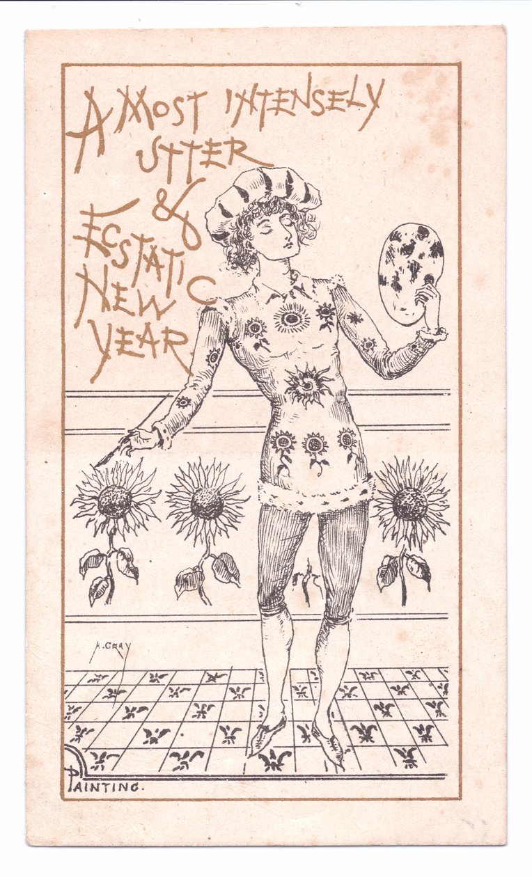 美国艺术家绘画的维多利亚新年卡片，c.1881（单色） 作者 阿尔弗雷德·格雷