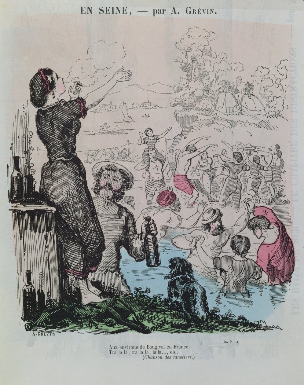 来自Bougival塞纳河的泳客，来自&39;Le Petit Journal Pour Rire&39;，1860年 作者 阿尔弗雷德·格雷文