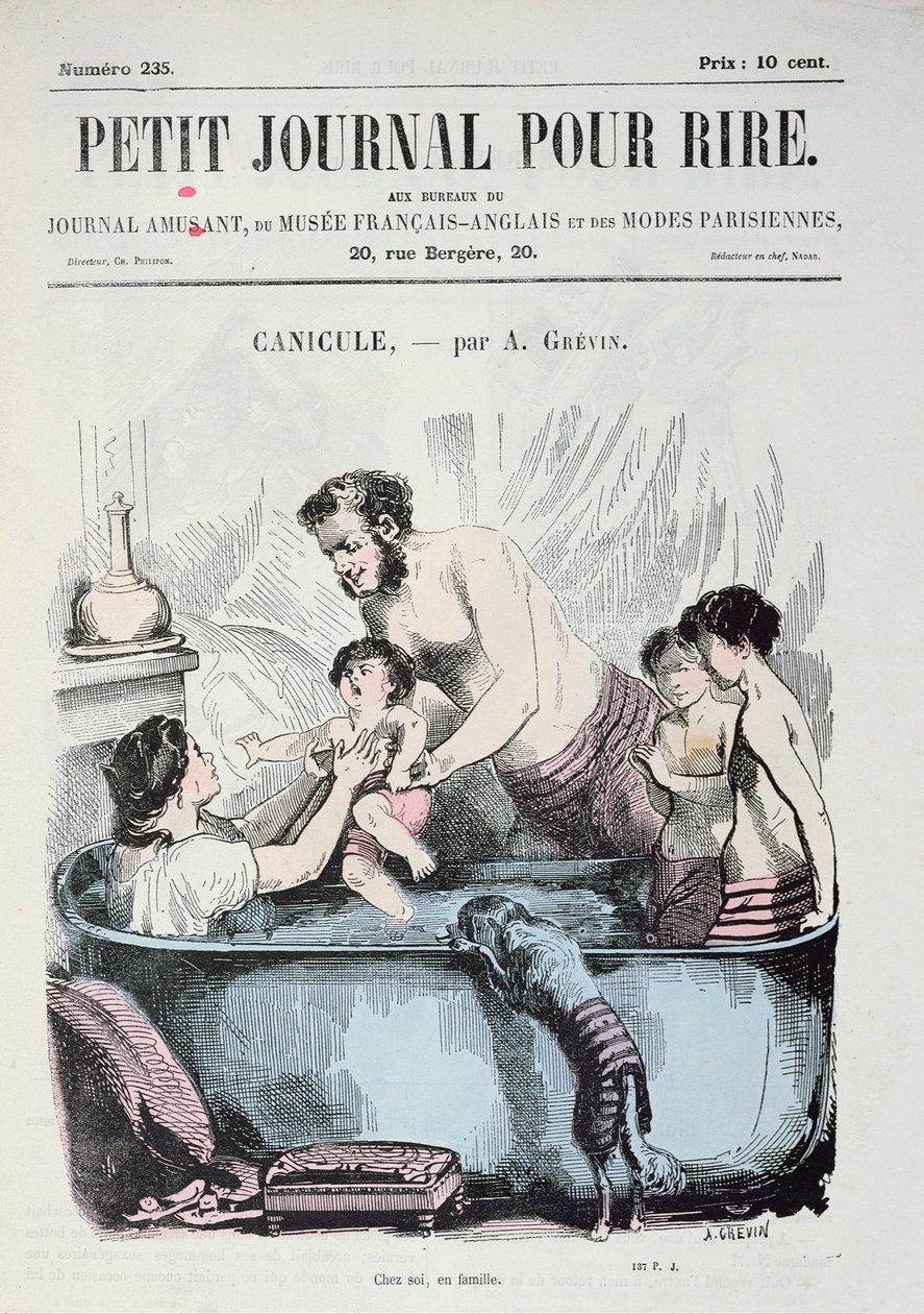 灼热的热度：家庭浴室，&39;Le Petit Journal pour Rire&39;的封面，1860年 作者 阿尔弗雷德·格雷文