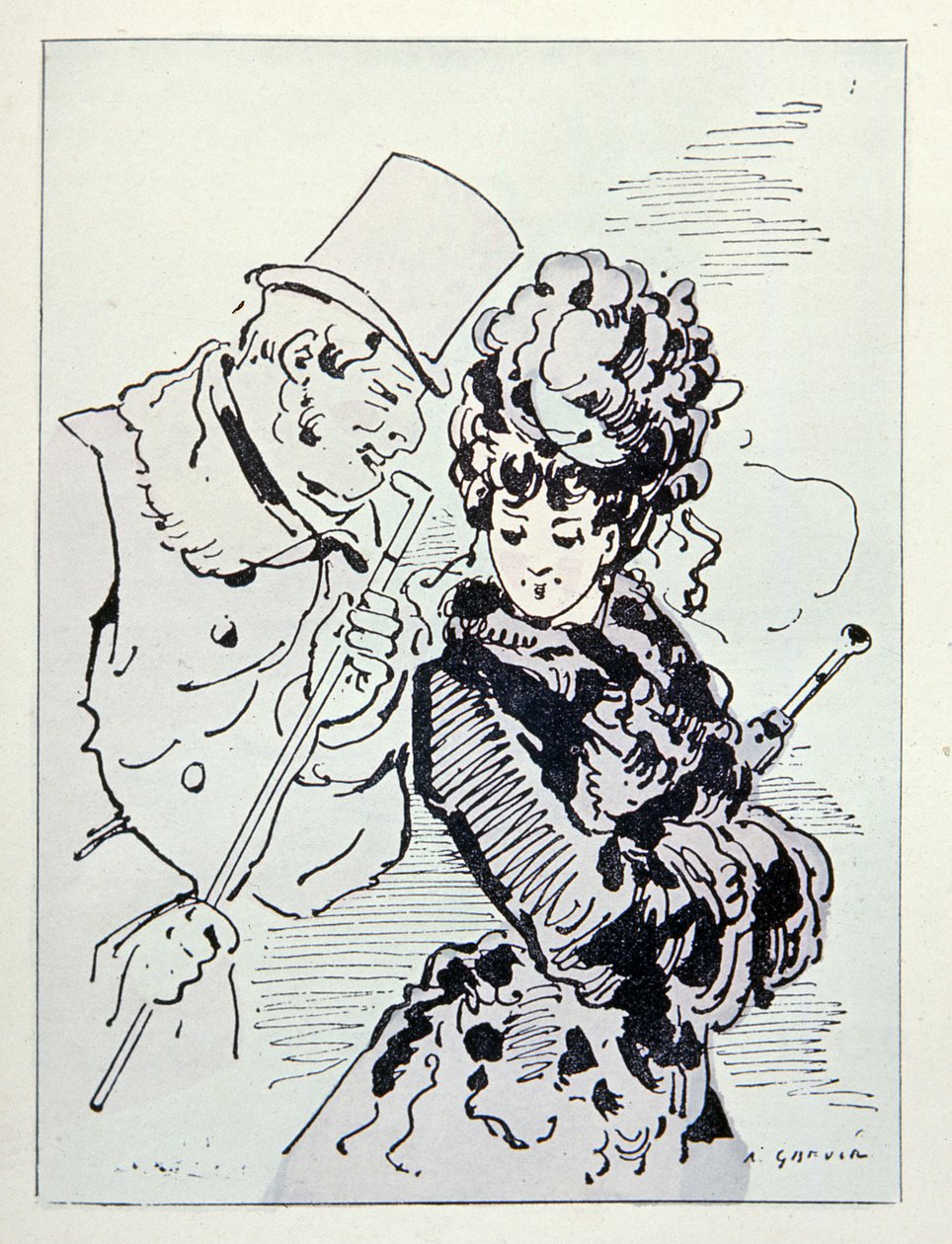 在沥青上，插图来自Les Parisiennes，c.1870 作者 阿尔弗雷德·格雷文