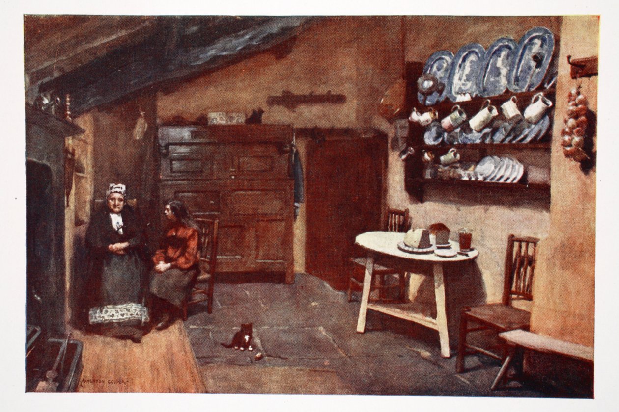 一个古老的旅馆厨房，Coniston，来自原始水彩画的照片组合，c.1920 作者 阿尔弗雷德·希顿·库珀