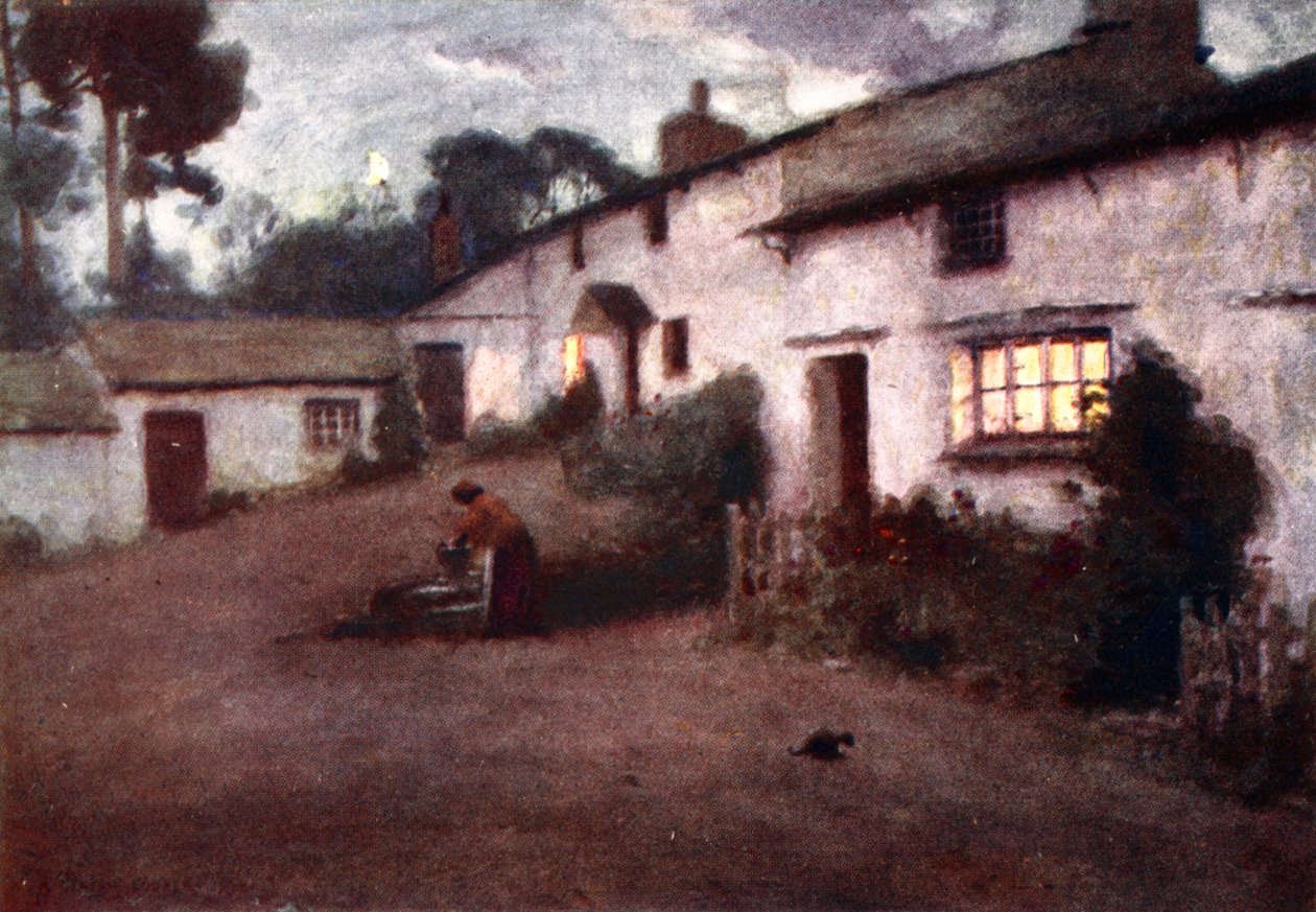 月光和灯光 -  Consiton Village，来自原始水彩画的照片组合，c.1920 作者 阿尔弗雷德·希顿·库珀