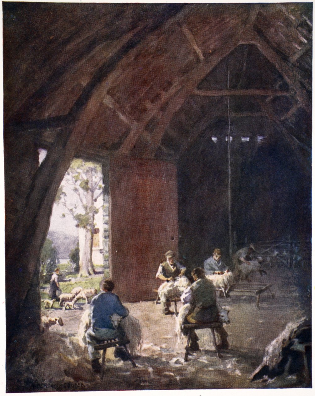 牧羊犬，Esthwaite Hall农场，来自原始水彩画的照片组合，c.1920 作者 阿尔弗雷德·希顿·库珀