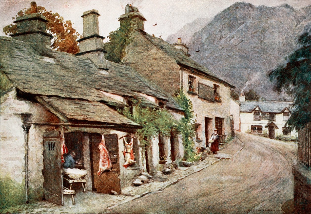 The Concheron Village的老屠夫店，来自原始水彩画的照片组合，c.1920 作者 阿尔弗雷德·希顿·库珀