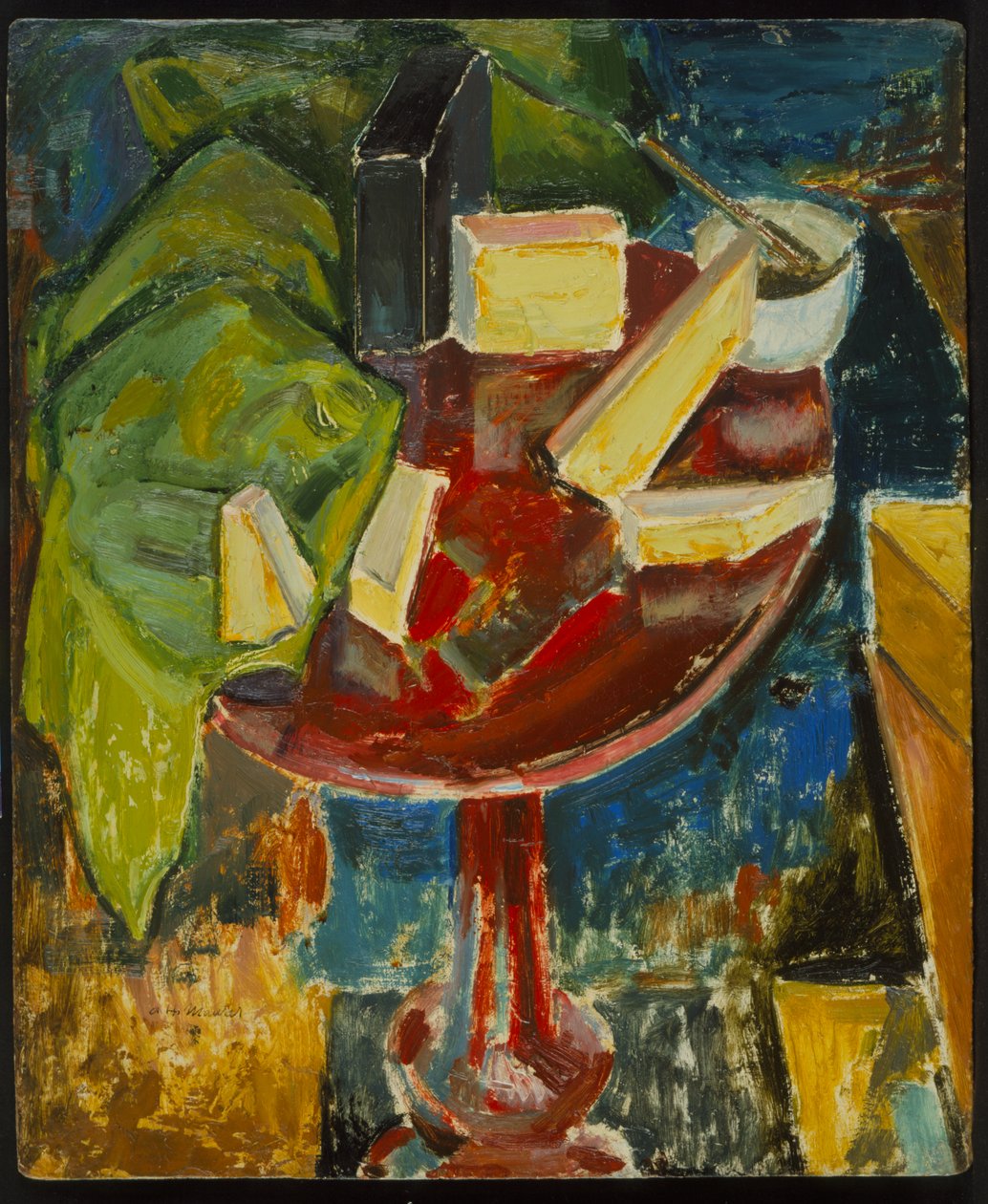 红色桌面静物，c.1919（正面372405）（石膏板上的油） 作者 阿尔弗雷德·亨利·梅森