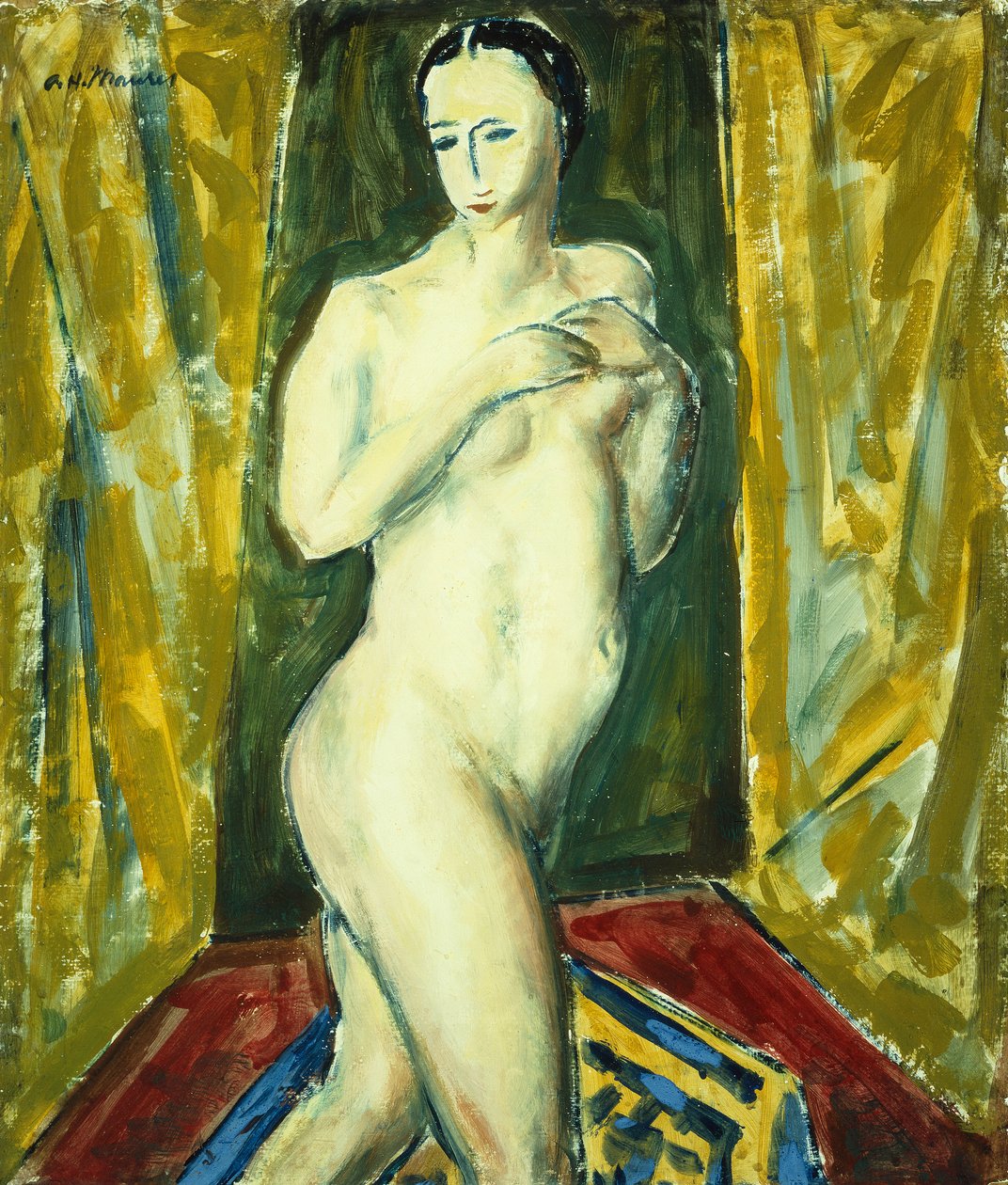 站立的裸体，约 1927-28 年（木板水粉画） 作者 阿尔弗雷德·亨利·梅森