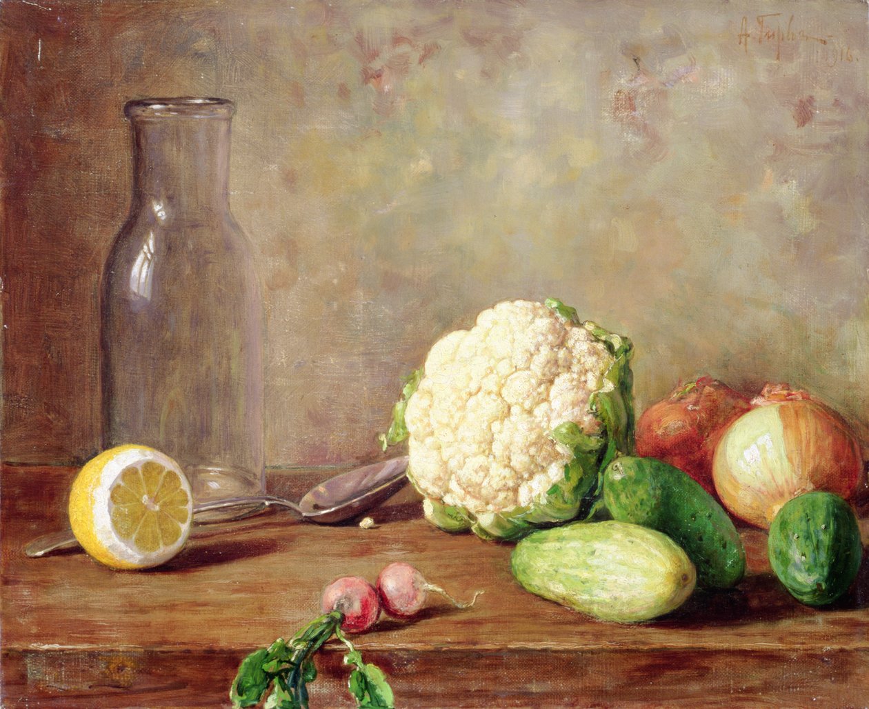 花椰菜静物，1916年 作者 阿尔弗雷德·希尔夫