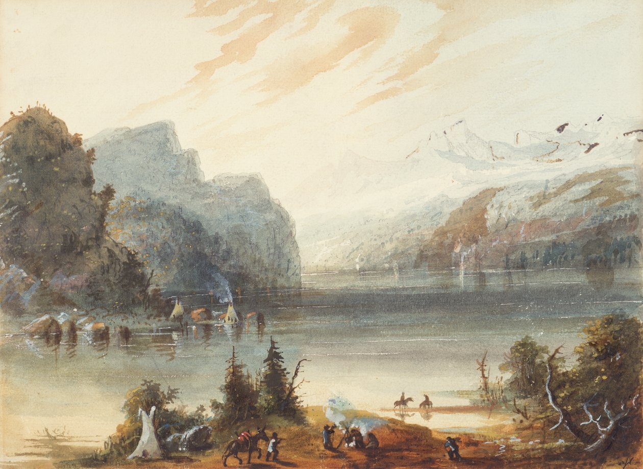 落基山中的链湖，约 1837 年（纸上铅笔、水彩和水粉画） 作者 阿尔弗雷德·雅各布·米勒