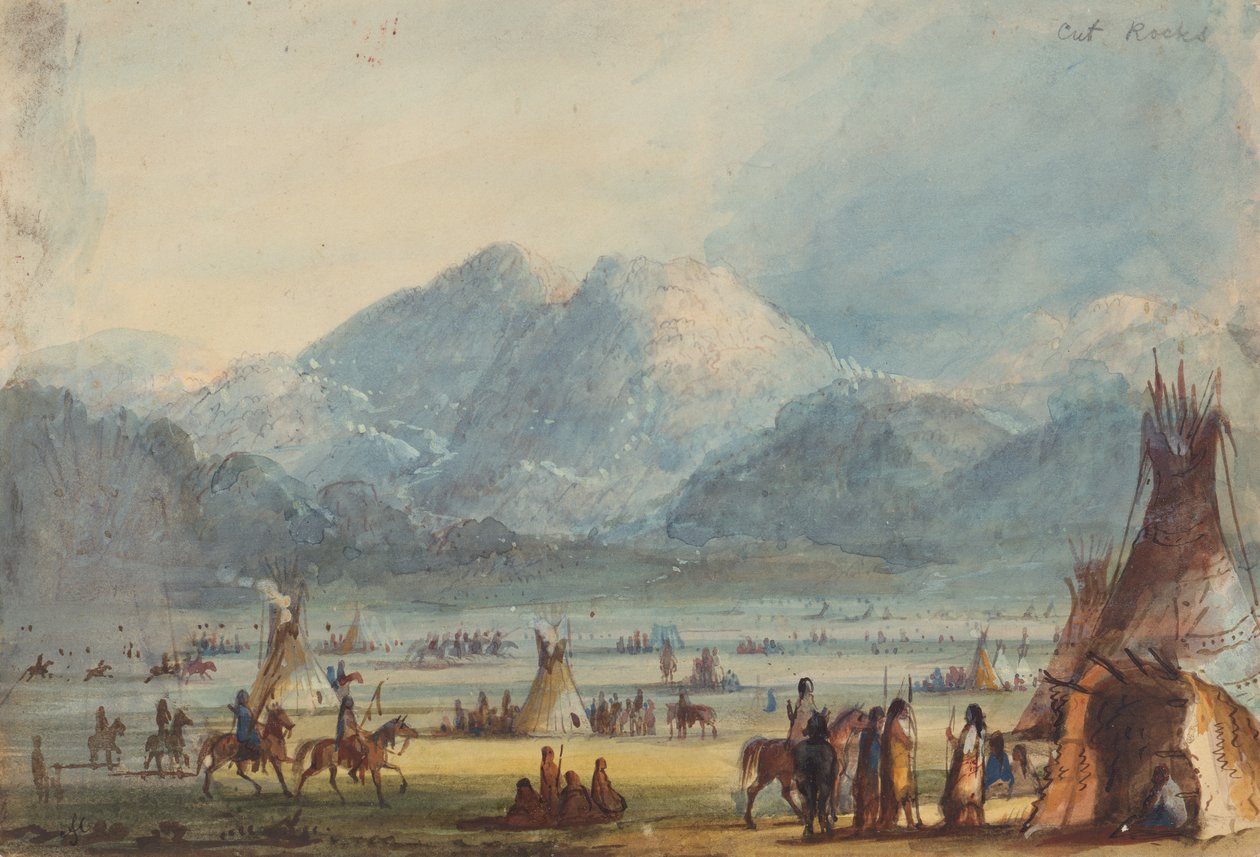 切割的岩石，约 1837 年（纸上铅笔、水彩和水粉画） 作者 阿尔弗雷德·雅各布·米勒