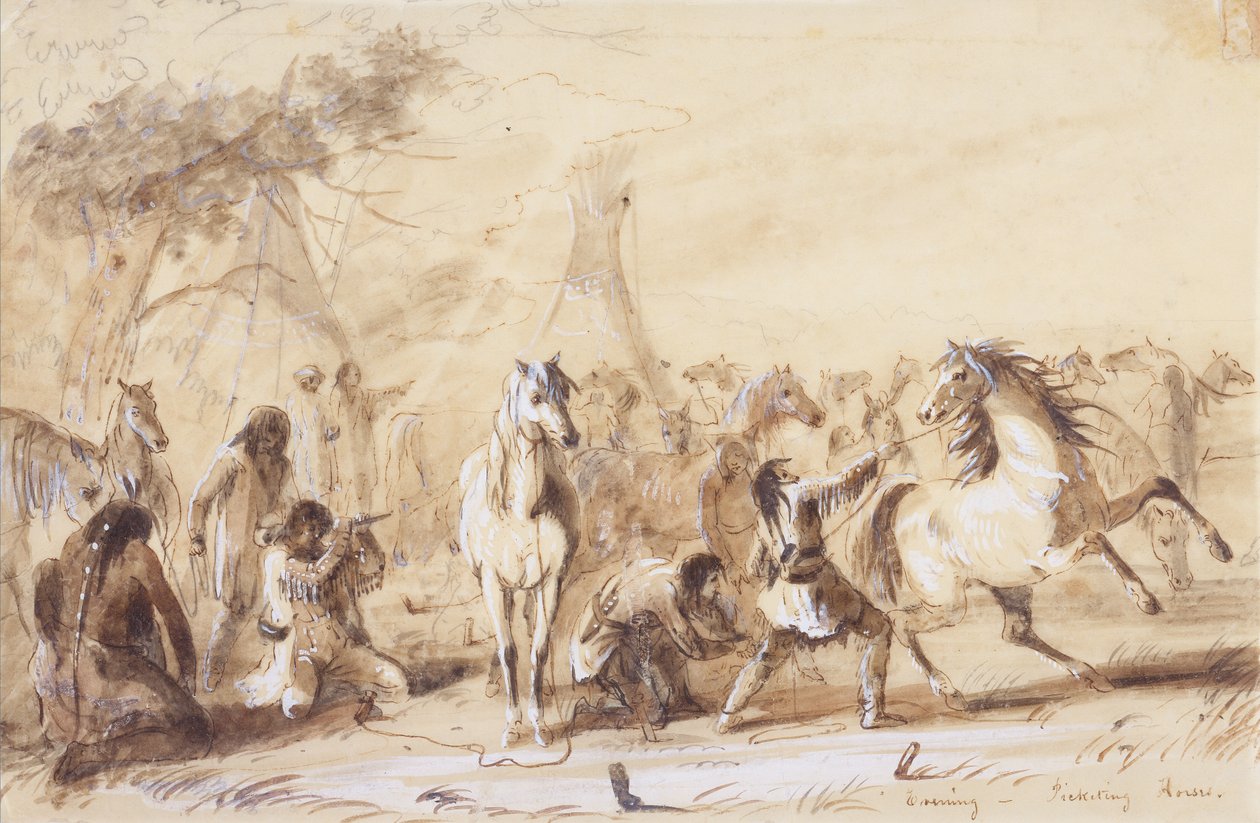 傍晚，纠察马队，约 1837 年（纸上铅笔、水粉和水粉画） 作者 阿尔弗雷德·雅各布·米勒