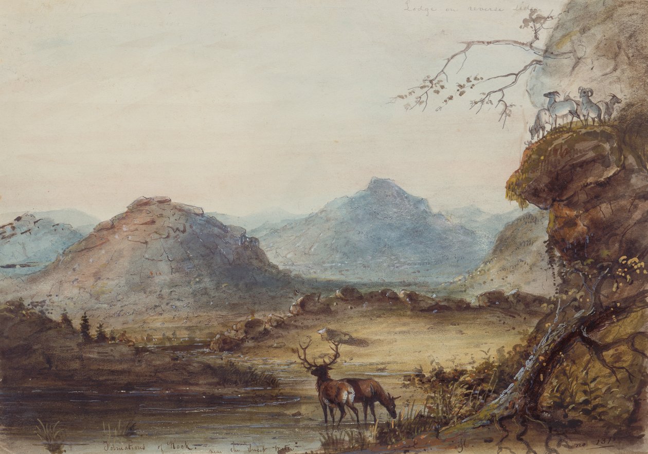 甜水附近的岩层，约 1837 年（纸面水彩画） 作者 阿尔弗雷德·雅各布·米勒