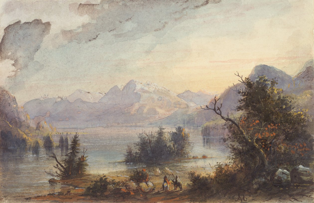 湖景，落基山脉，约 1837 年（纸面水彩画） 作者 阿尔弗雷德·雅各布·米勒