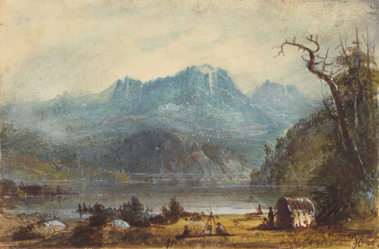 湖景，野河山脉，约 1837 年（纸面水彩画） 作者 阿尔弗雷德·雅各布·米勒